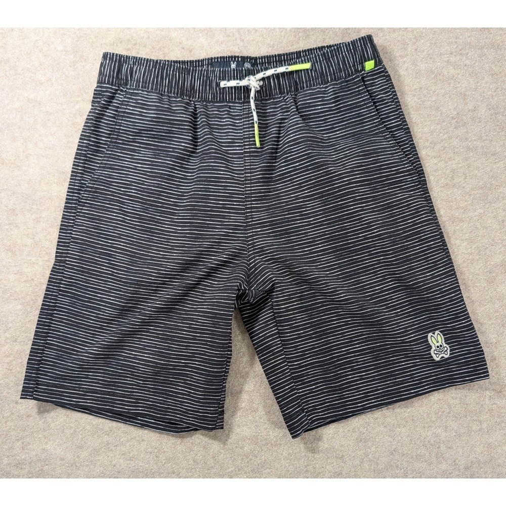 Psycho Bunny Kids Swim Shorts Black White Striped Trunks Size 14/16 B0W130S1PO